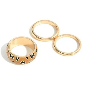 Leopard / Tan Set of Three Stackable Gold Toned Rings